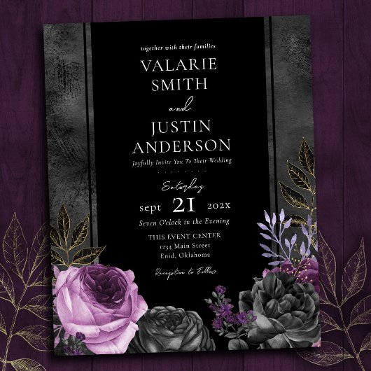 Papier Gothique violet et noir Mariage floral tout en un