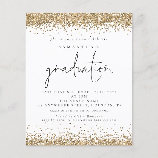 PAPIER Gouden Glitter 2024 Afstuderen Wit Invite Flyer (Voorkant)