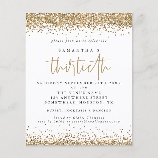 Papier Gouden Glitter Dertigste Feest Uitnodiging Flyer (Voorkant)