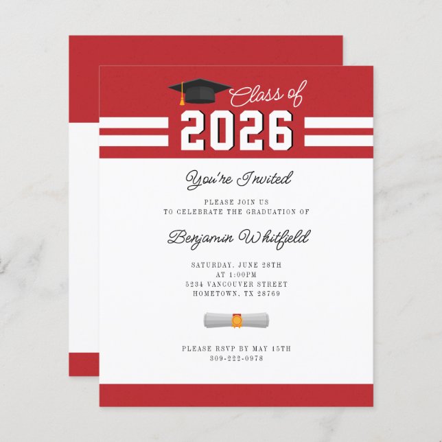 Papier Graduation 2024 Red White GradParty Invitation (Devant / Derrière)
