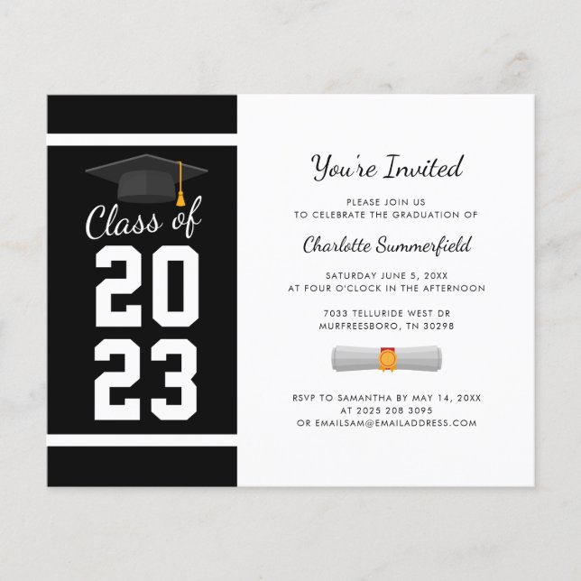 Papier Graduation 2025 Black White Grad Party Invitation (Devant)