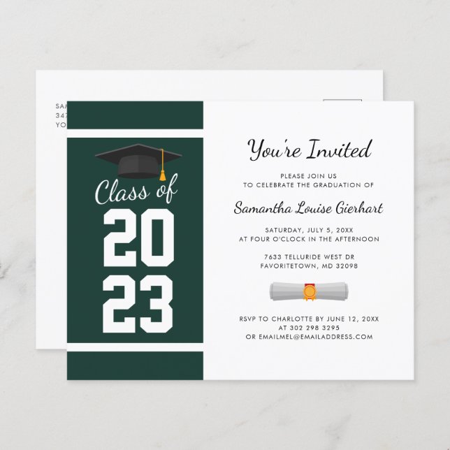 Papier Graduation 2025 Green White Party Invitation (Devant / Derrière)