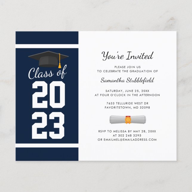 Papier Graduation 2025 Marine Blue Grad Party Invitation (Devant)