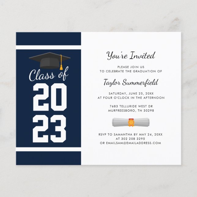 Papier Graduation 2025 Marine Blue Modern Party Invitatio (Devant)