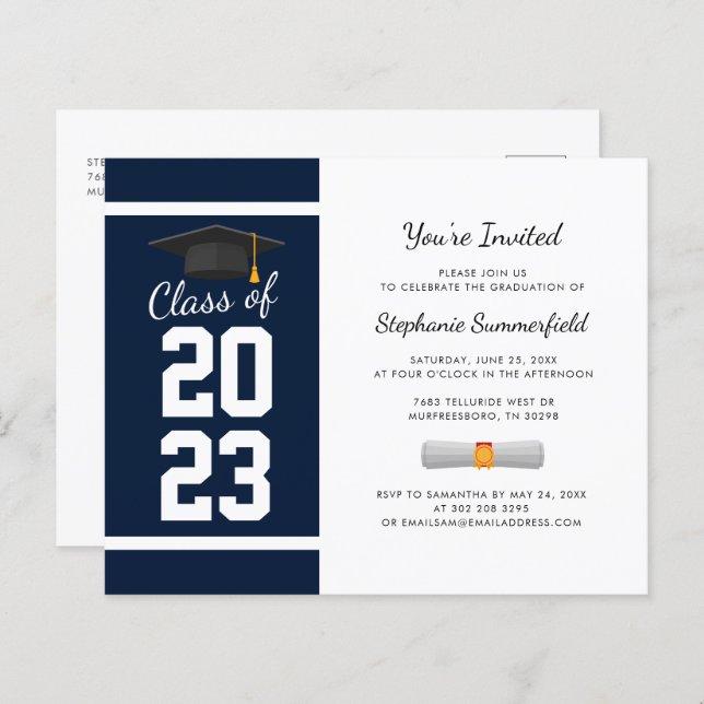 Papier Graduation 2025 Marine Blue Party Invitation (Devant / Derrière)