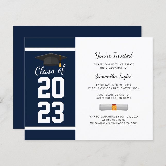 Papier Graduation 2025 Marine Blue Party Invitation (Devant / Derrière)
