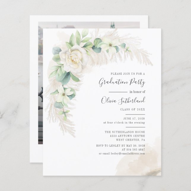 Papier Graduation 2025 Pampas Grass Photo Invitation (Devant / Derrière)