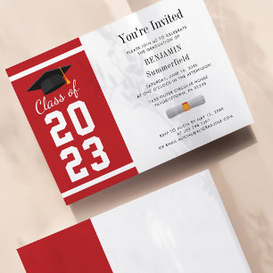 Papier Graduation 2025 Red White Grad Party Invitation