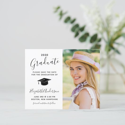 Papier Graduation Budget Enregistrer La Date Élégante Pho (Debout devant)