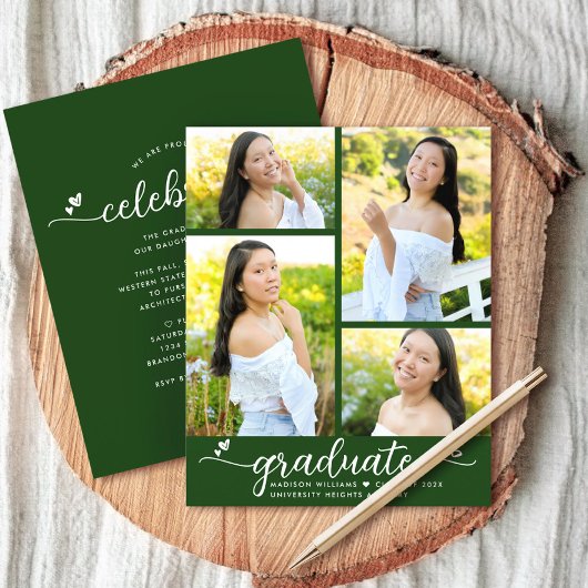 Papier Graduation Budget Vert 4 Script photo Invitation