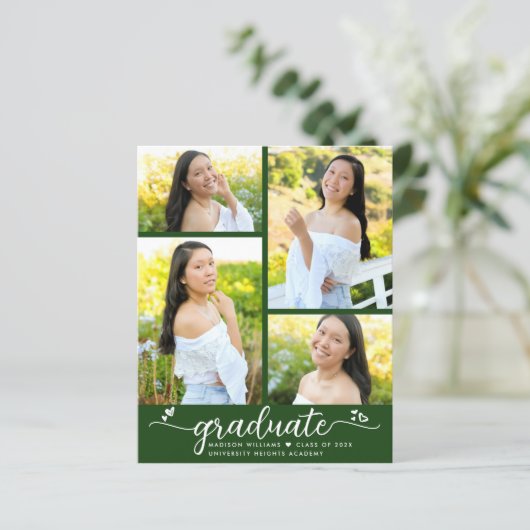 Papier Graduation Budget Vert 4 Script photo Invitation (Debout devant)