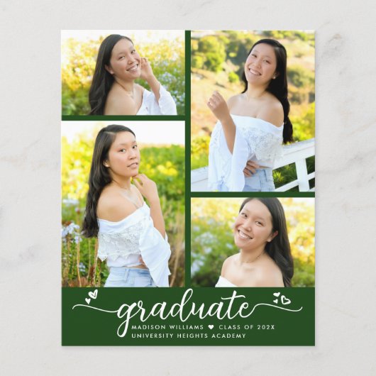 Papier Graduation Budget Vert 4 Script photo Invitation (Devant)