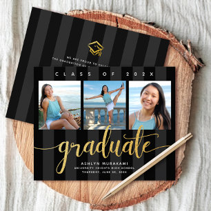 Papier Graduation budgétaire or noir 3 invitation photo