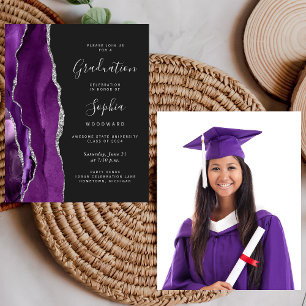 Papier Graduation budgétaire Photo Purple Argent Invitati