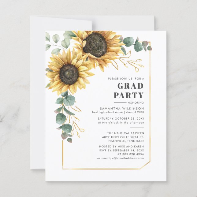 Papier Graduation Florale 2025 Tournesol Party Invitation (Devant)