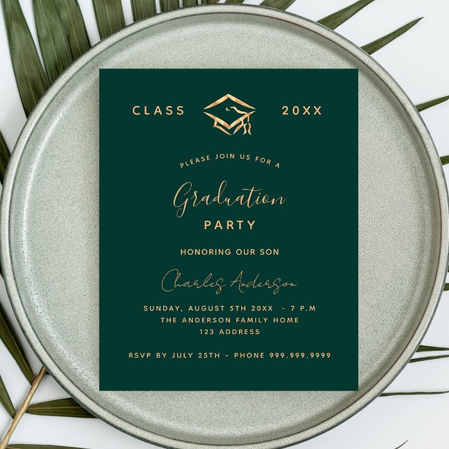 Papier Graduation green gold 2025 invitation (Créateur téléchargé)