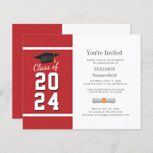 Papier Graduation minimum Red White Party Invitation