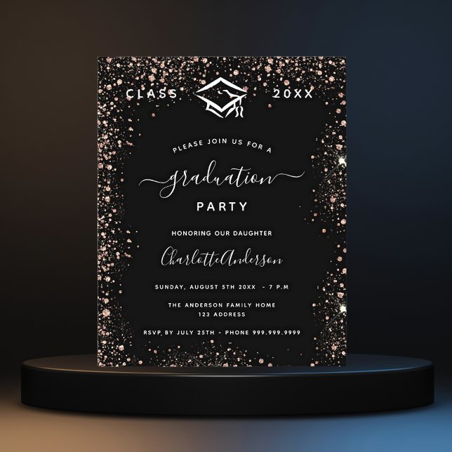 Papier Graduation noir rose or 2025 invitation (Créateur téléchargé)
