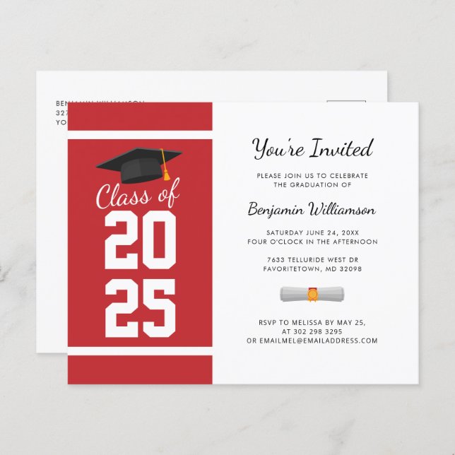 Papier Graduation Party 2025 Modern Simple Invitation (Devant / Derrière)