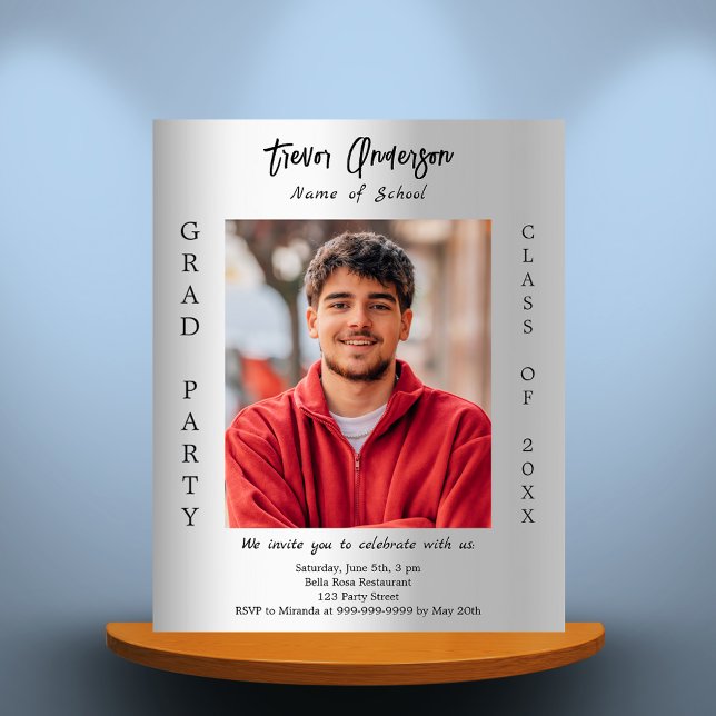 Papier Graduation party argent photo 2025 invitation (Créateur téléchargé)