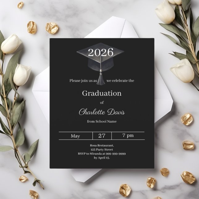 Papier Graduation party black white class 2026 invitation (Créateur téléchargé)