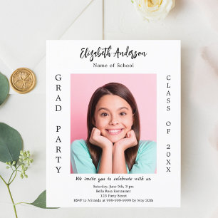 Papier Graduation party blanc noir photo invitation 2025