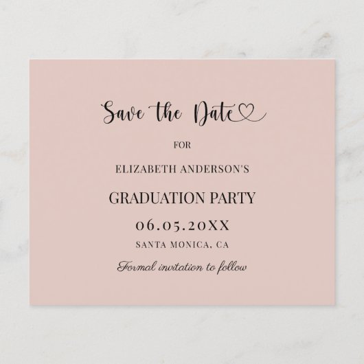 Papier Graduation Party blush pink Save the Date card (Dos)