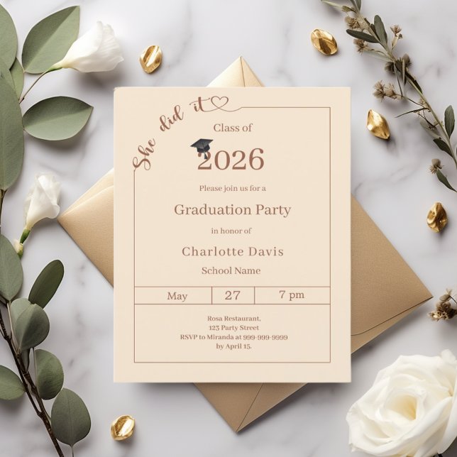Papier Graduation party champagne She did it invitation (Créateur téléchargé)