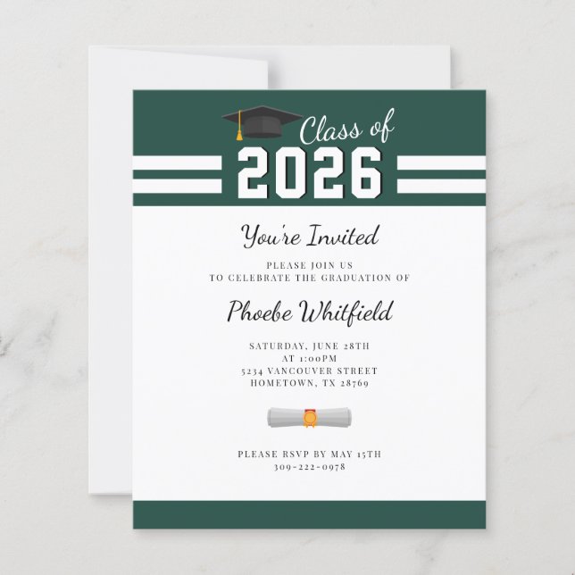 Papier Graduation Party Green White Grad 2025 Invitation (Devant)