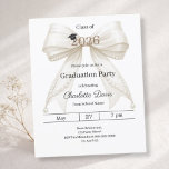 Papier Graduation party ivory bow class 2026 invitation<br><div class="desc">Celebrate your achievement with this elegant ivory bow graduation invitation. The design features a large, sophisticated satin ribbon adorned with delicate pearl strings and a subtle mortarboard icon. It is the perfect choice for high school or college seniors looking for a feminine and chic announcement. 1 sheet = 1 invitation...</div>