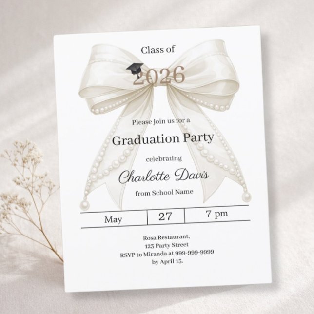 Papier Graduation party ivory bow class 2026 invitation (Créateur téléchargé)