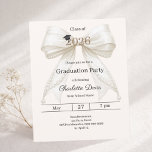 Papier Graduation party ivory bow cream 2026 invitation<br><div class="desc">Celebrate your achievement with this elegant ivory bow graduation invitation. The design features a large, sophisticated satin ribbon adorned with delicate pearl strings and a subtle mortarboard icon. A cream colored background. It is the perfect choice for high school or college seniors looking for a feminine and chic announcement. 1...</div>