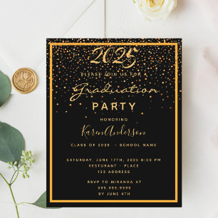 Papier Graduation party or noir 2025 invitation
