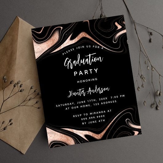 Papier Graduation party rose noir or invitation