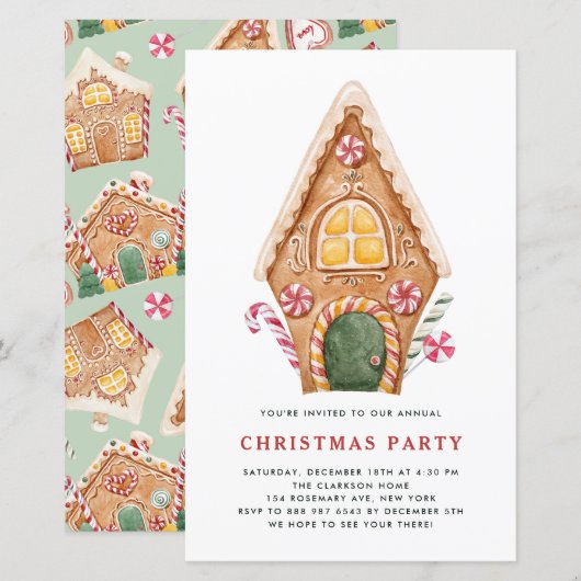 Papier Grand pain d'épice Maison Noël Invitation de fête  (Devant / Derrière)