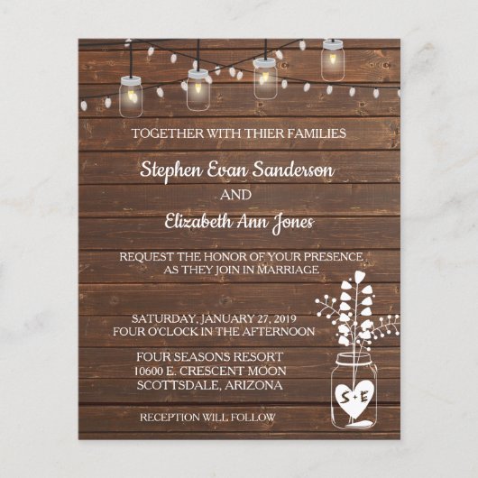 Papier Grange de Mariage Bocaux en Verre Classique Bois R (Devant)