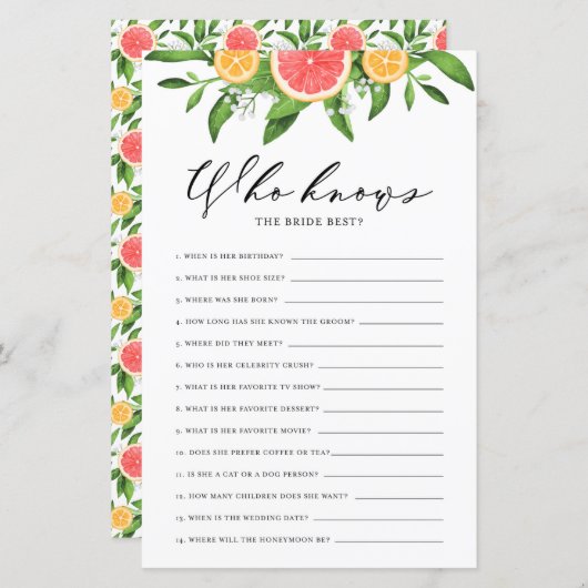 Papier Grapefruits et Oranges qui connaissent la mariée l (Devant / Derrière)