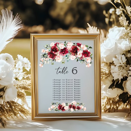 Papier Graphique de numéros de table floral bordeaux soph