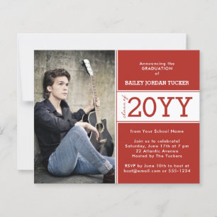 Papier Gras Rouge et blanc Faire-part de graduation photo