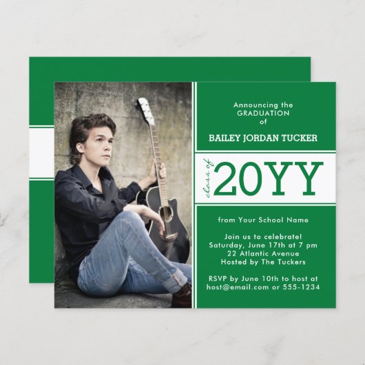 Papier Gras Vert et blanc Faire-part de diplôme photo (Devant / Derrière)