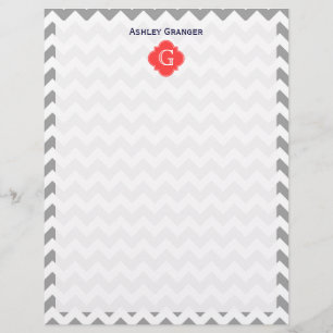 Papier Gray What Chevron Coral Red Quatrefoil Monogramme