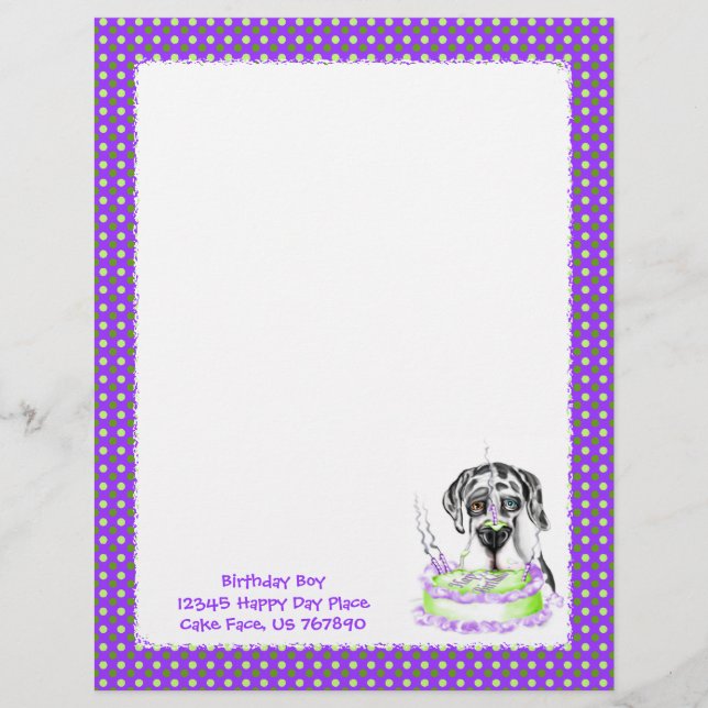 Papier Great Dane Harlequin UC Birthday Cake (Devant)