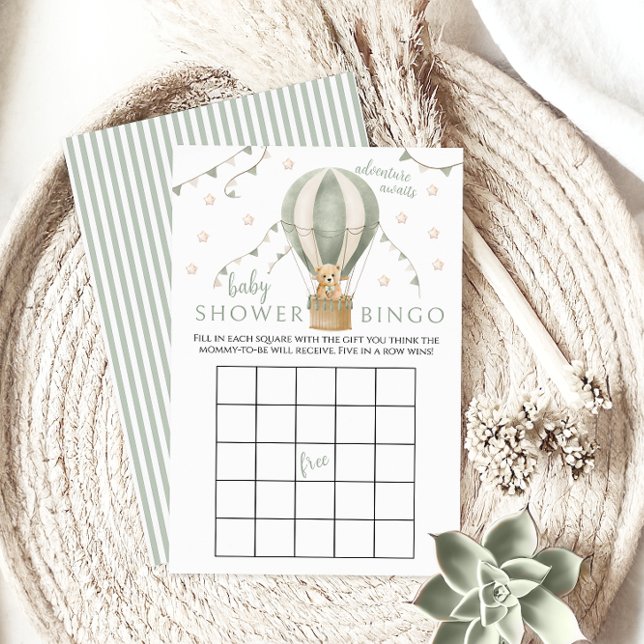 Papier Green Air Balloon Teddy Baby Jeu de douche garçon  (Créateur téléchargé)