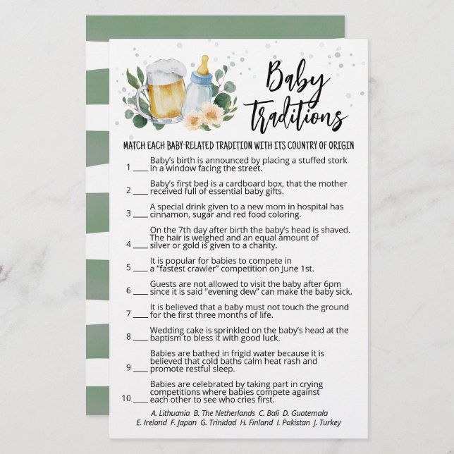 Papier Green Baby est en train de brasser bébé traditions (Devant / Derrière)