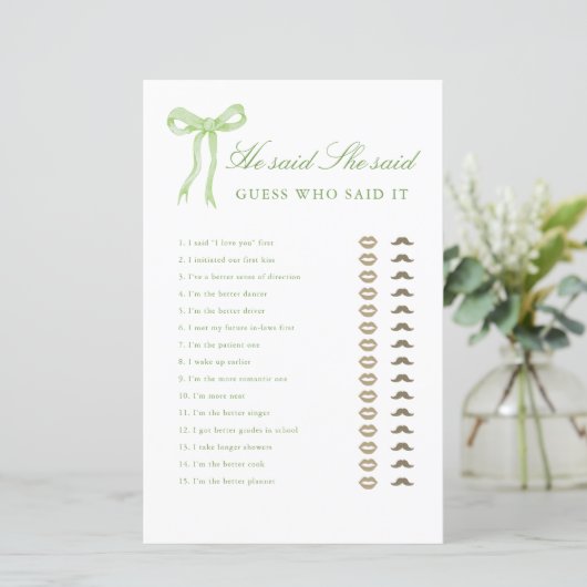 Papier Green Bow Il Dit Qu'Elle A Dit Fête des mariées Ga (Debout devant)