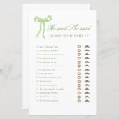 Papier Green Bow Il Dit Qu'Elle A Dit Fête des mariées Ga (Devant / Derrière)