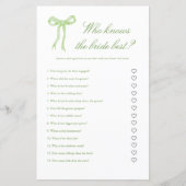 Papier Green Bow qui connaît la mariée meilleur jeu nupti (Devant)