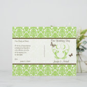Papier Green Brown Damask Heart Butterfly Wedding Program (Debout devant)