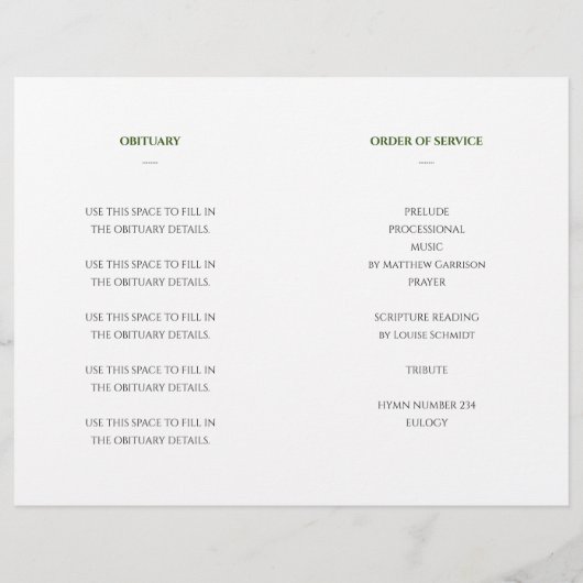 Papier Green Celebration of Life Funeral Program (Dos)