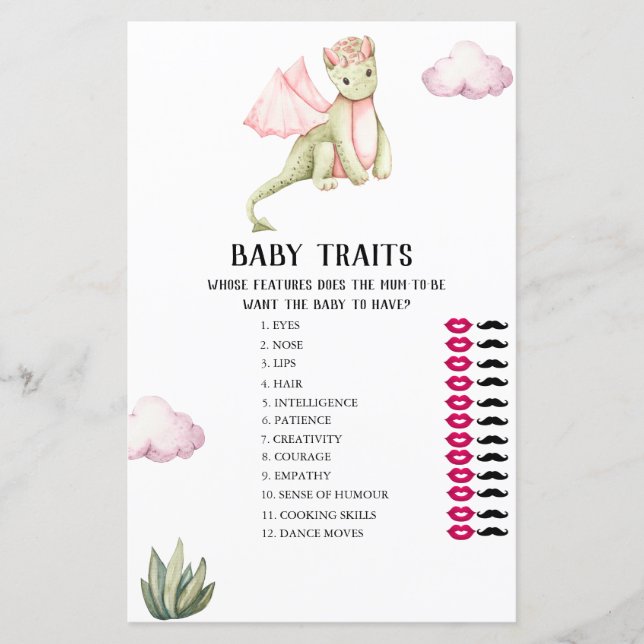 Papier Green Dragon Baby Traits Baby shower Jeu (Devant)